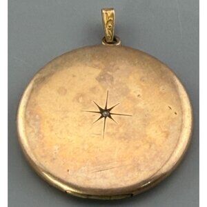 Vintage LaMode Gold Plated Locket Pendant Diamond Accent Starburst 1 3/8" Signed